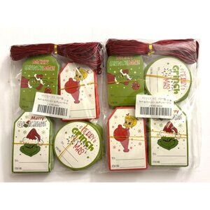 Two (2) Sets of Merry Grinchmas Gift Tags with Red String Grinch Christmas G